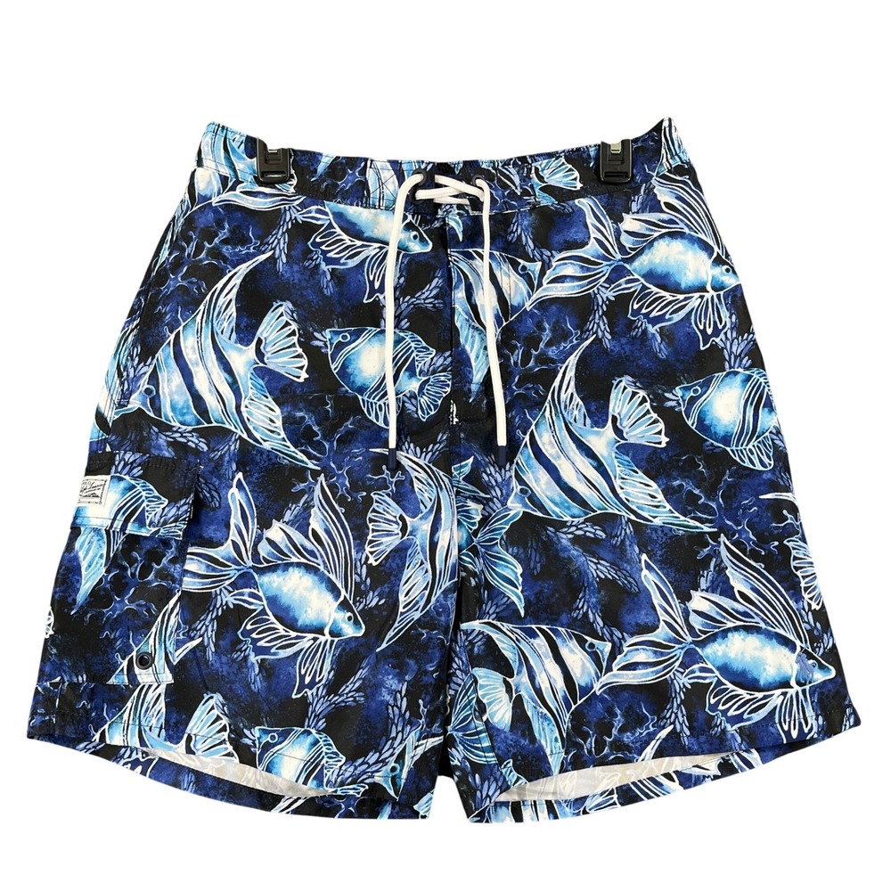 Polo Ralph Lauren Swim Trunks Men L Blue Tropical Fish Print Cargo Summer Beach